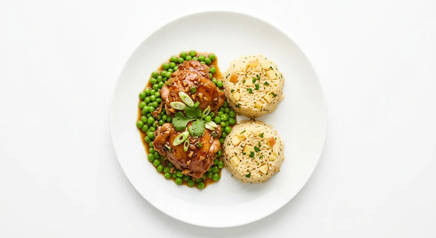 Asian Ginger Chicken with Tinned Peas and Apple Rice Cups