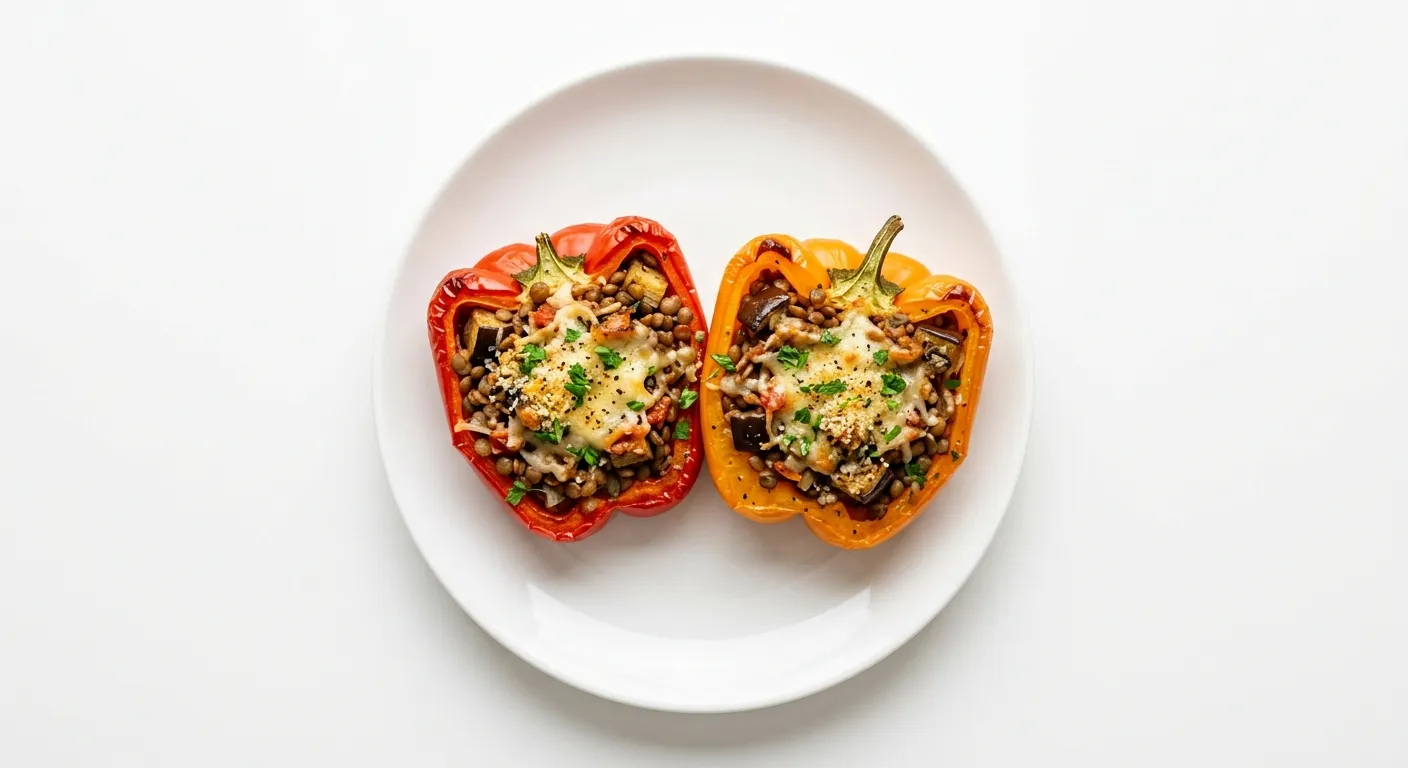 Aubergine and Lentil Stuffed Bell Peppers