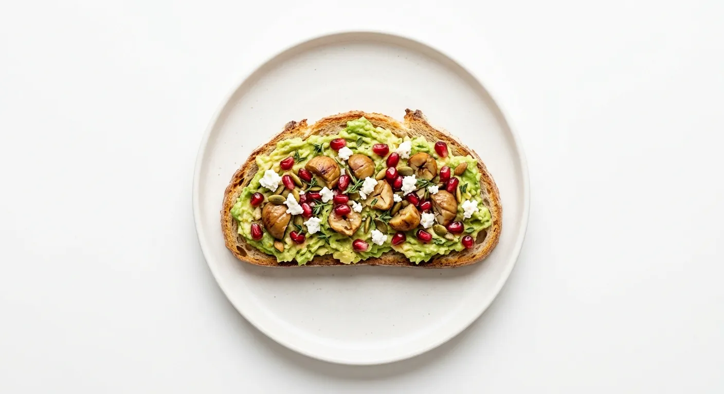 Autumnal Avocado Toast with Roasted Chestnuts and Pomegranate