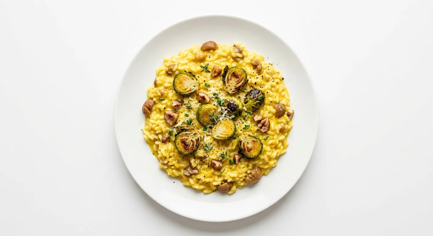 Autumnal Chestnut and Saffron Risotto with Roasted Brussels Sprouts