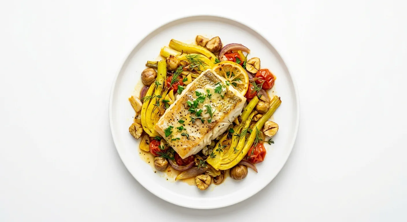 Autumnal Cod with Saffron-Infused Fennel and Roasted Chestnuts