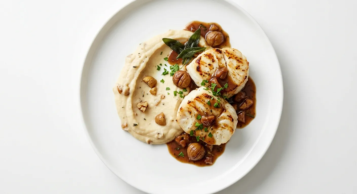 Autumnal Grilled Monkfish with Chestnut and Celeriac Purée