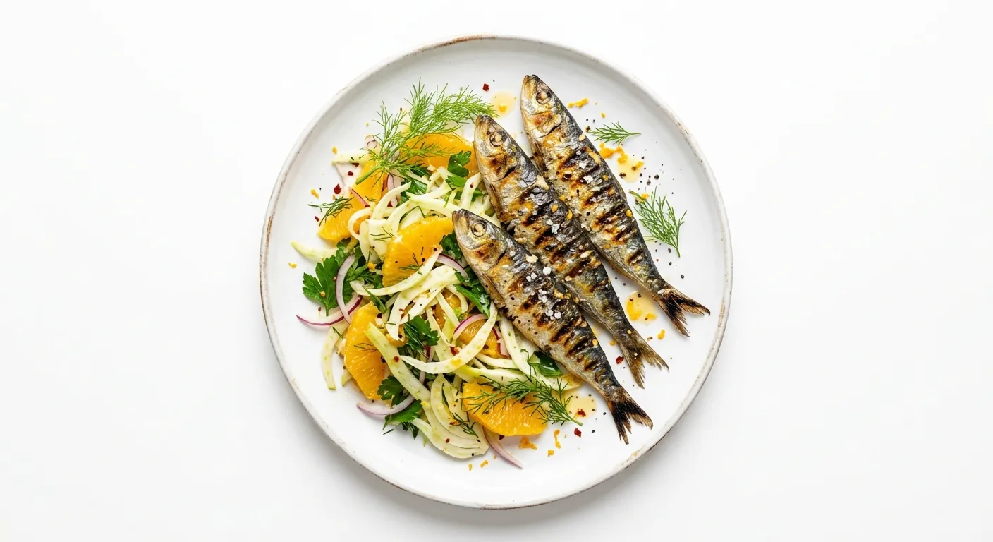 Autumnal Grilled Sardines with Fennel and Orange Salad