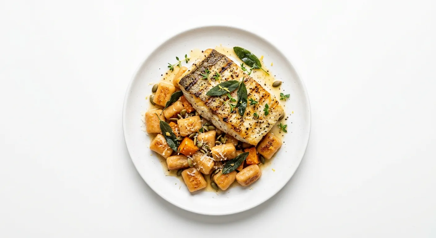 Autumnal Grilled Turbot with Pumpkin and Sage Gnocchi