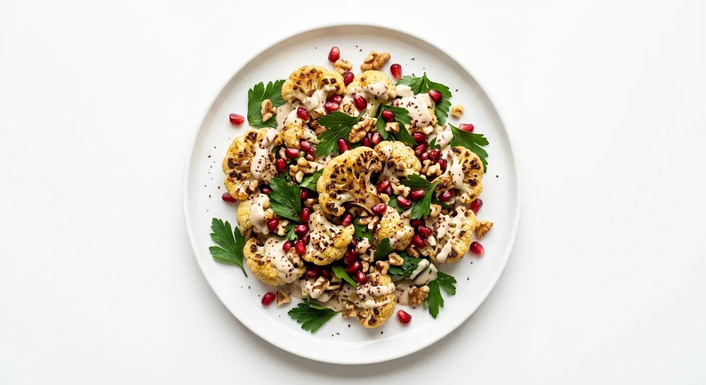 Autumnal Roasted Cauliflower and Pomegranate Salad with Tahini Dressing