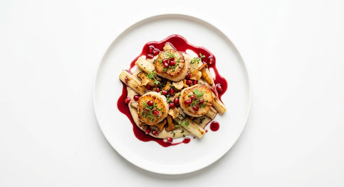 Autumnal Scallop and Salsify with Pomegranate Reduction