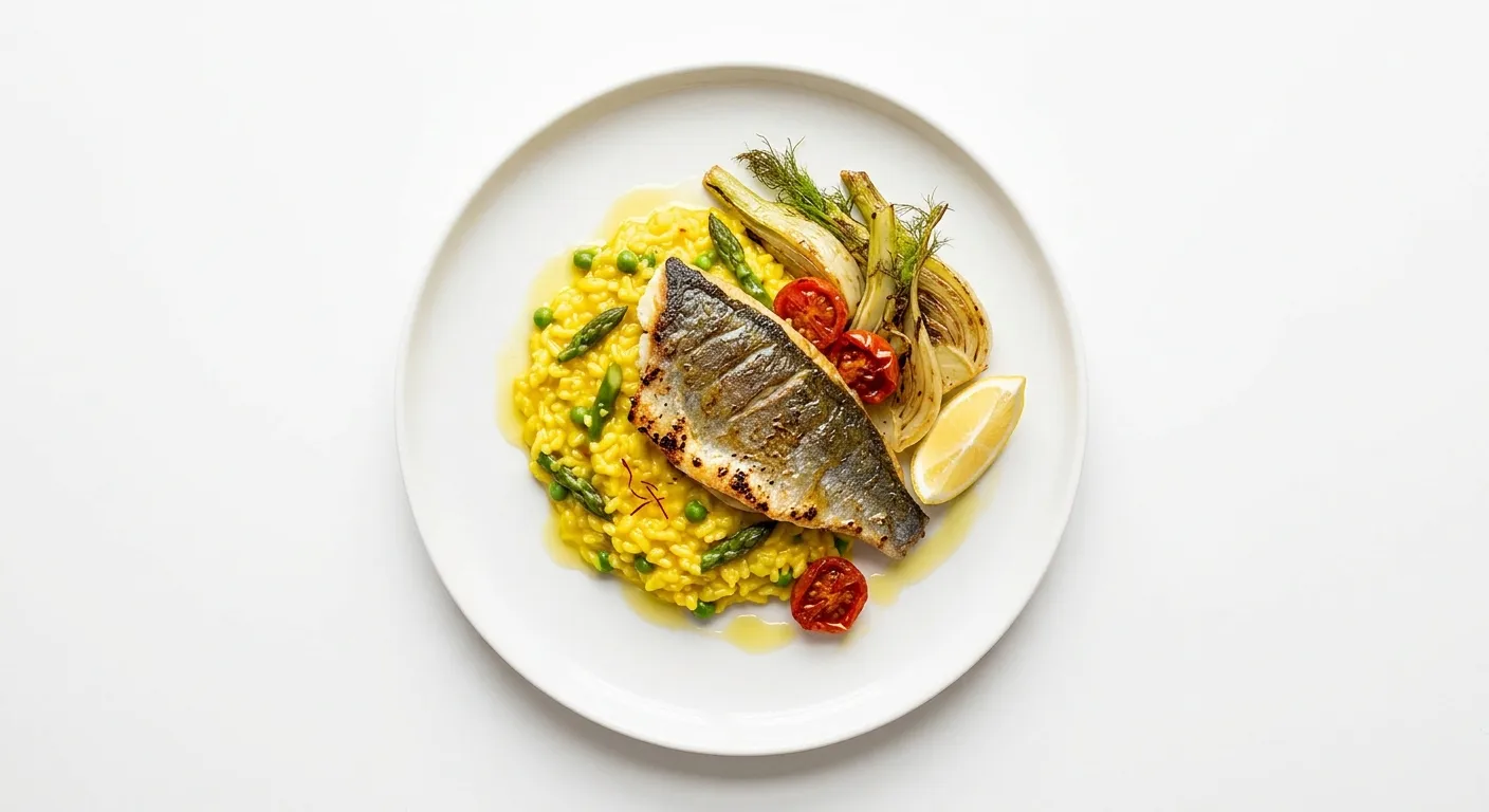 Autumnal Sea Bream with Saffron Risotto and Roasted Fennel