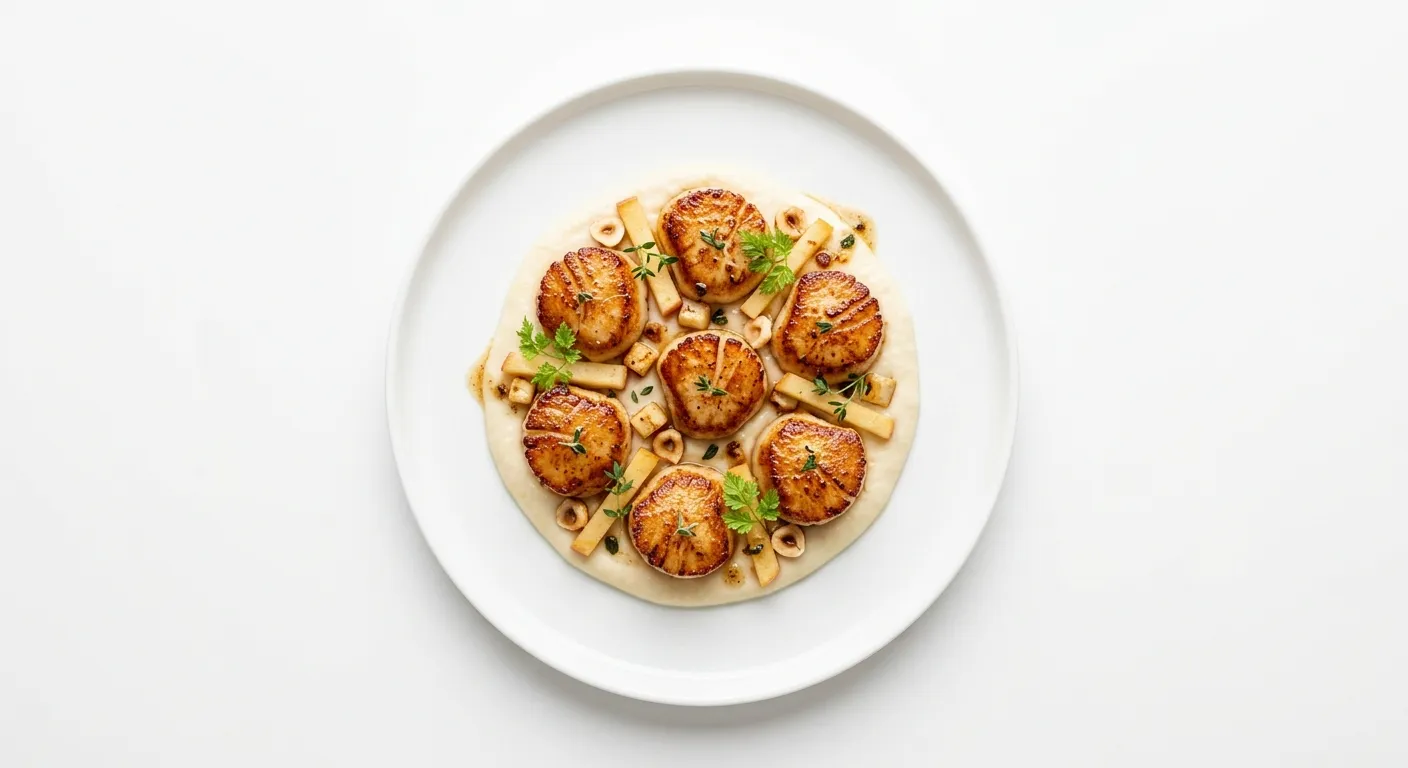 Autumnal Seared Scallops with Celeriac and Apple Puree