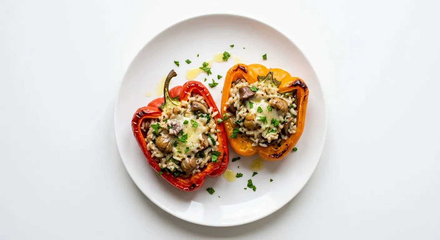 Autumnal Stuffed Bell Peppers with Chestnut and Wild Mushroom Risotto