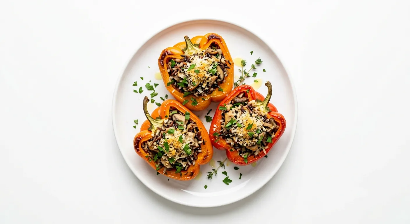 Autumnal Stuffed Bell Peppers with Wild Rice and Porcini Mushrooms