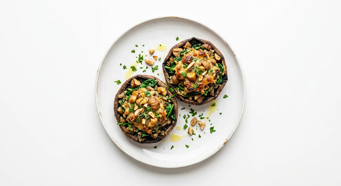 Autumnal Stuffed Portobello Mushrooms with Chestnut and Spinach