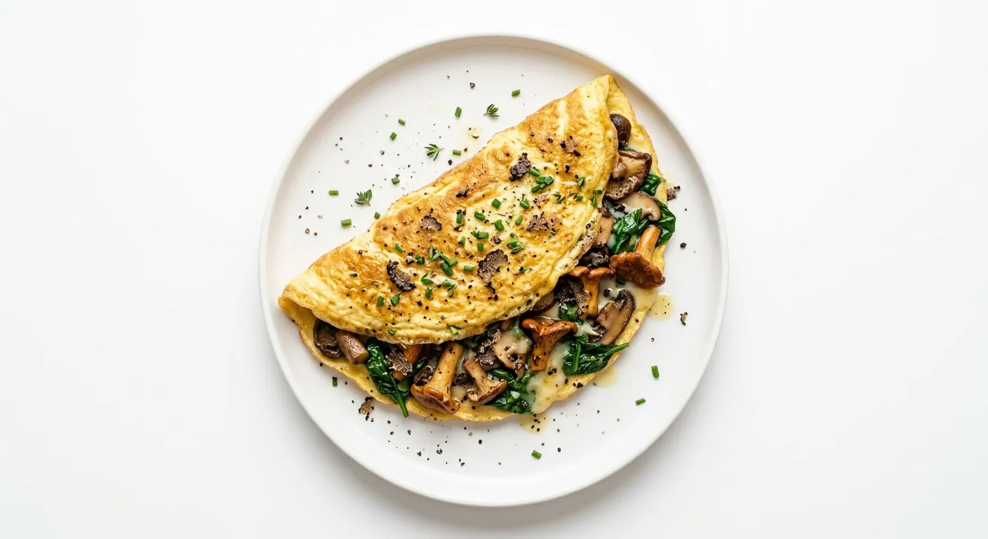 Autumnal Truffle Omelette with Wild Mushrooms and Spinach