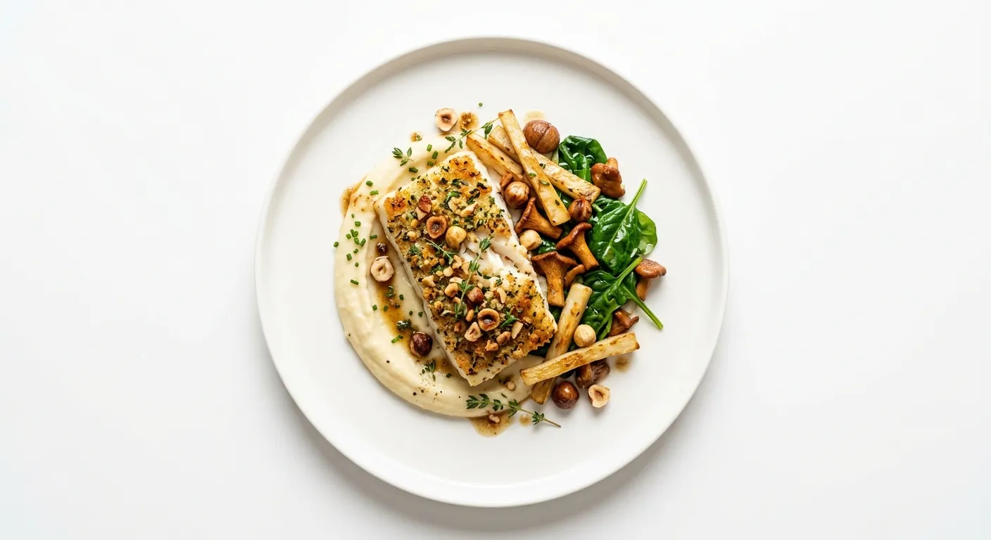 Autumnal Turbot with Celeriac and Hazelnut Crust