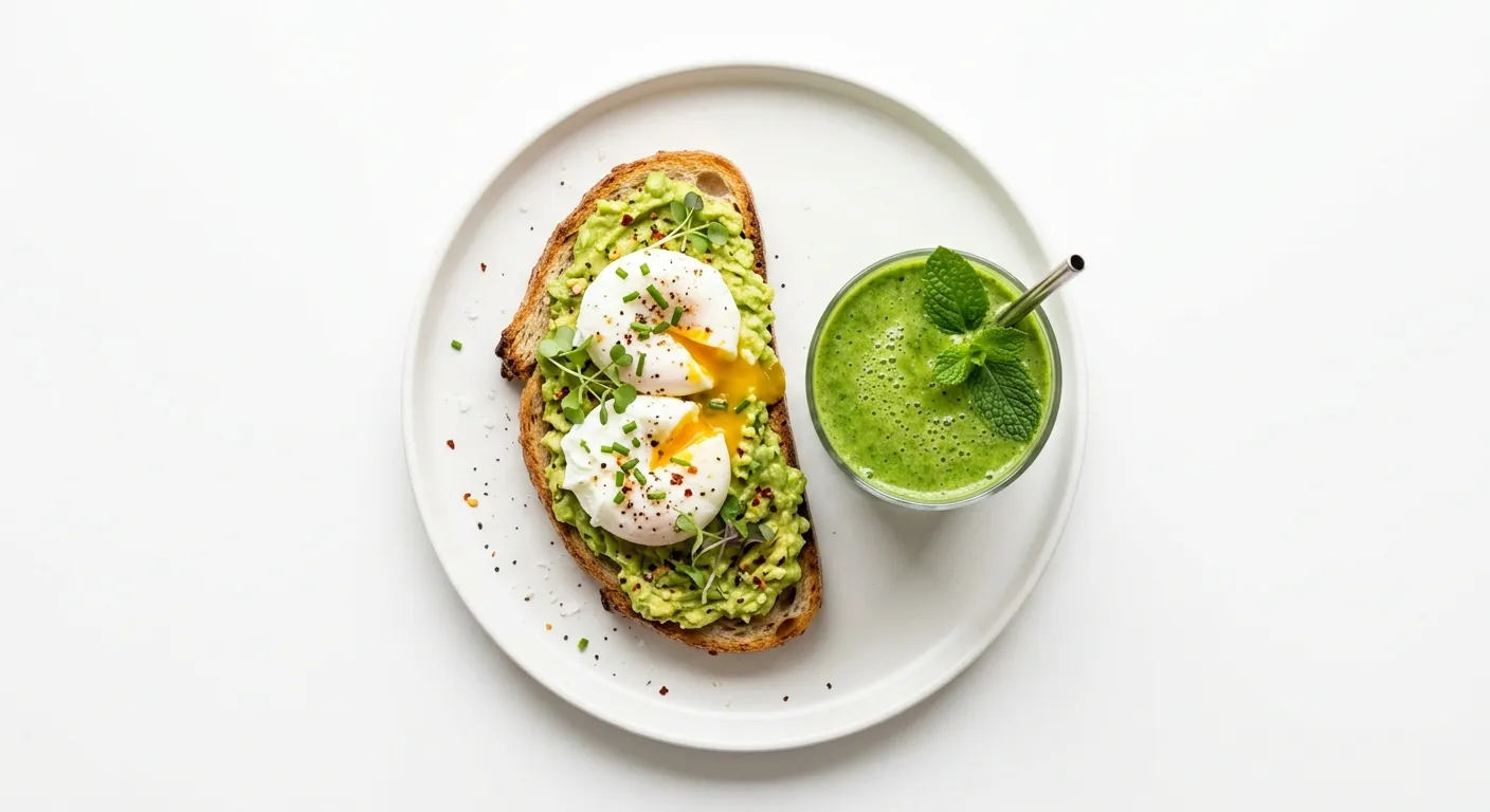 Avocado and Egg Toast with Spinach Smoothie