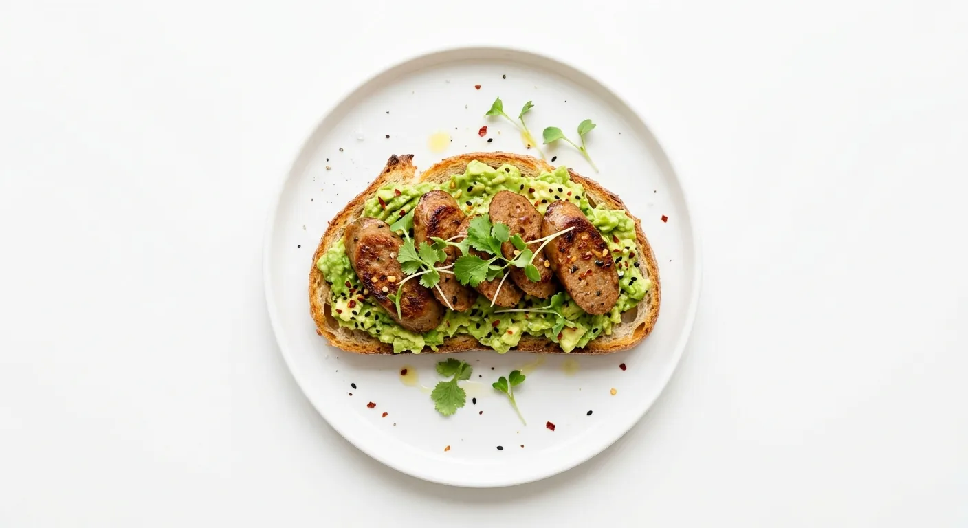Spicy Avocado Toast with Vegetarian Sausage