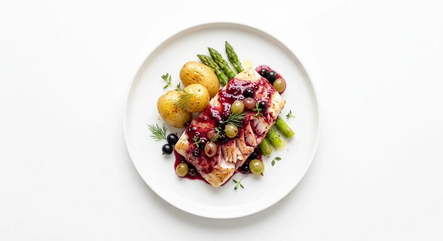 Baked Cod with Blackcurrant and Gooseberry Glaze