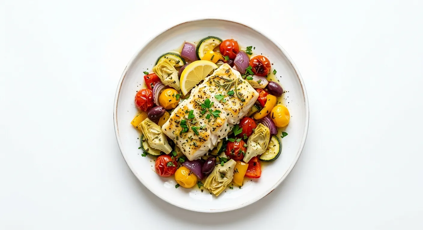 Baked Cod with Mediterranean Vegetables
