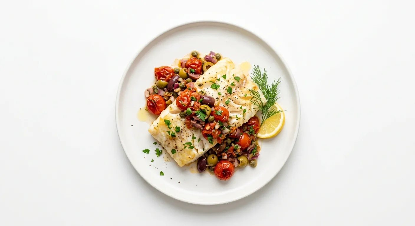 Baked Cod with Tomato and Olive Tapenade