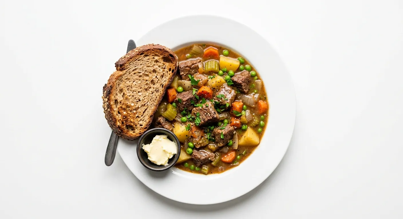 Hearty Beef and Vegetable Stew with Whole Wheat Bread