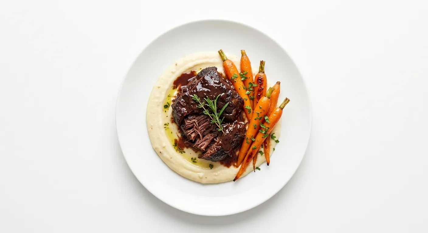 Braised Beef Cheeks with Parsnip Purée and Glazed Carrots