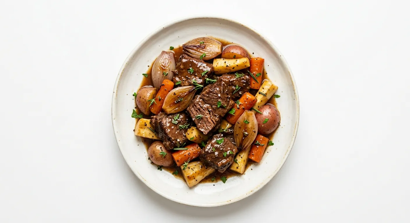 Braised Beef with Caramelized Shallots and Root Vegetables