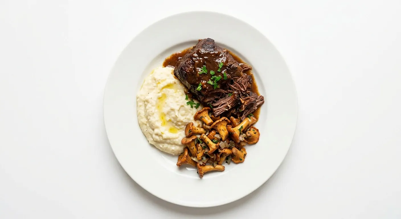 Braised Beef with Celeriac Mash and Sautéed Chanterelles