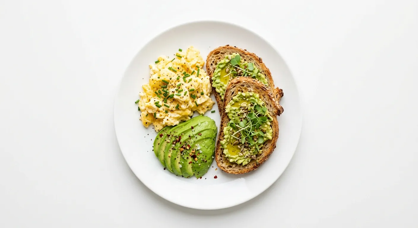 Hearty Breakfast Bowl with Eggs, Avocado, and Whole Grain Toast
