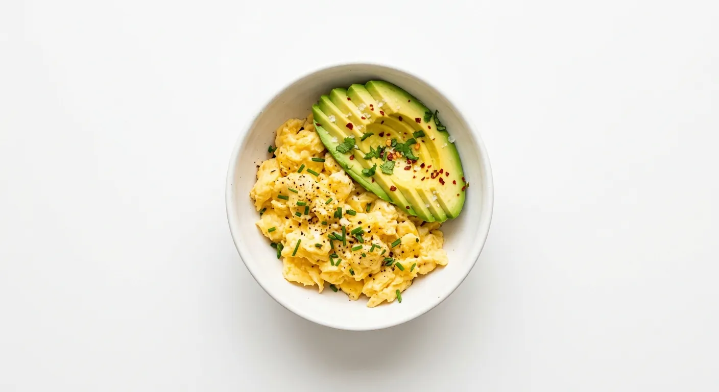Hearty Breakfast Bowl with Scrambled Eggs and Avocado