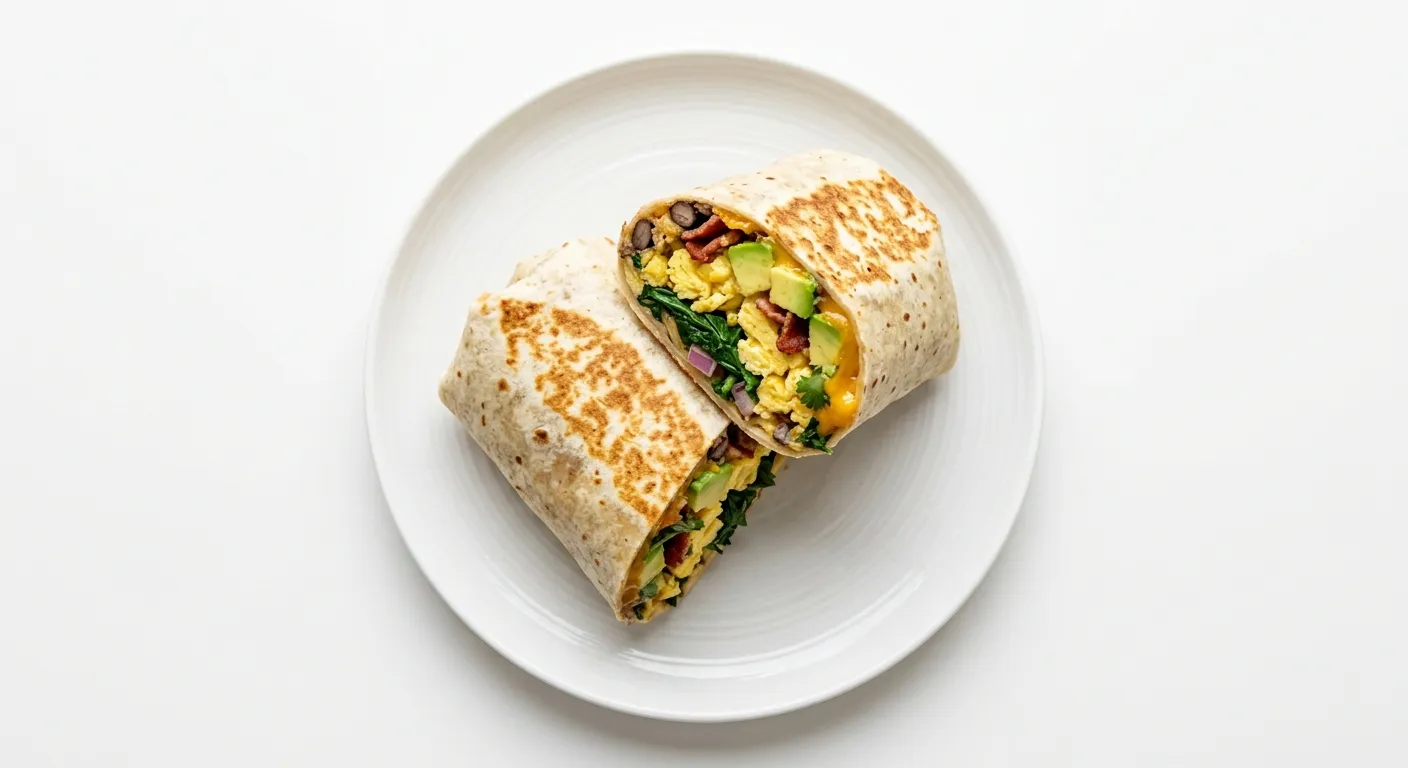 Autumn Breakfast Burrito with Avocado and Spinach