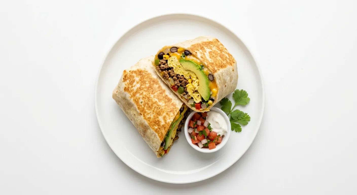 Gourmet Breakfast Burrito with Beef and Avocado