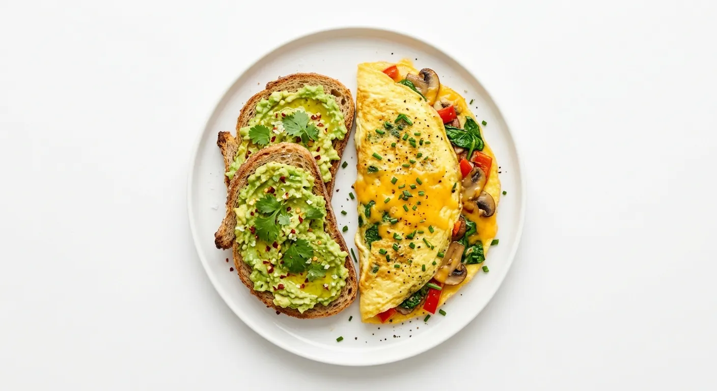 Hearty Breakfast Omelette with Avocado Toast