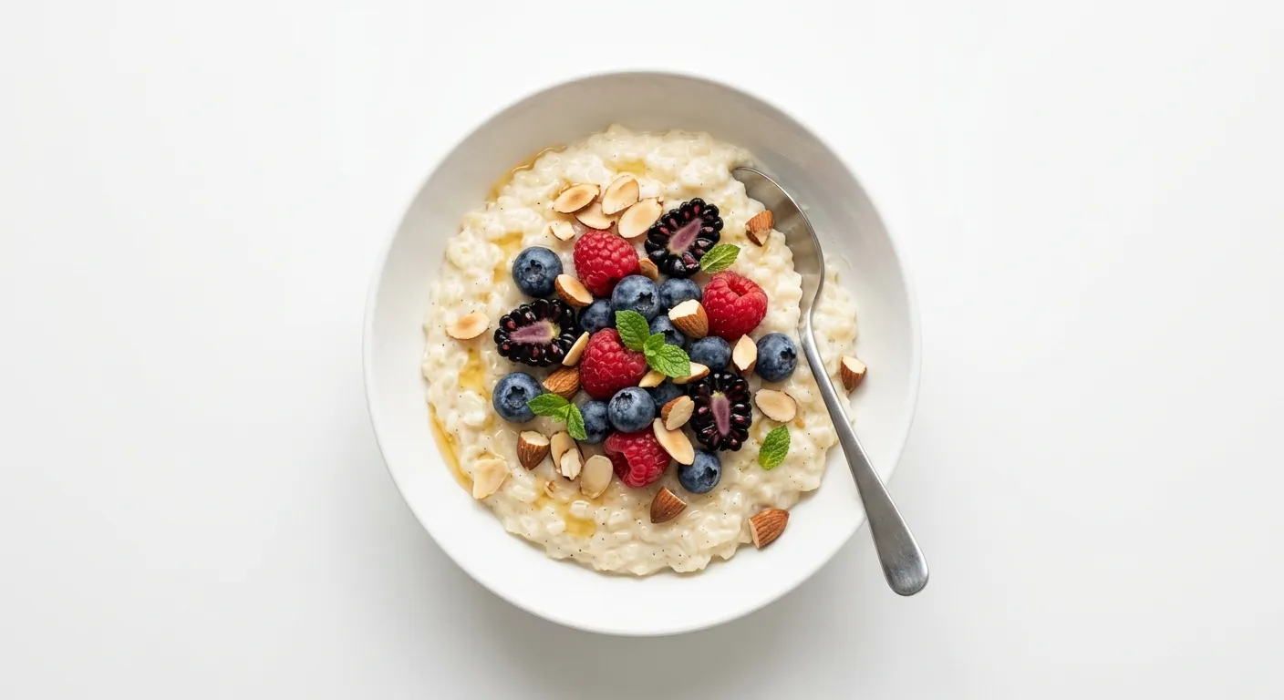 Breakfast Rice Pudding with Almonds and Berries