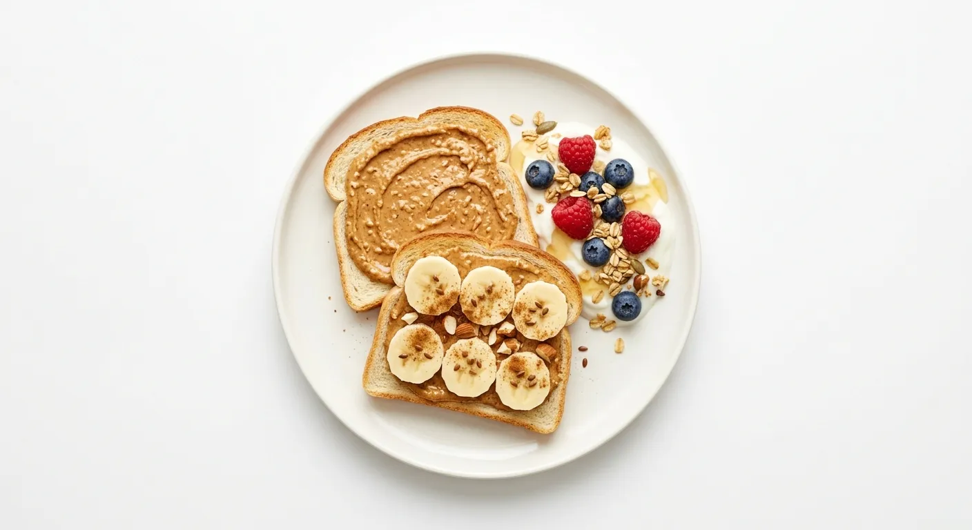 Breakfast with White Bread and Almond Butter Banana