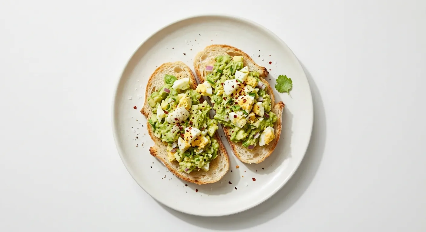 Breakfast with White Bread and Avocado Egg Mash