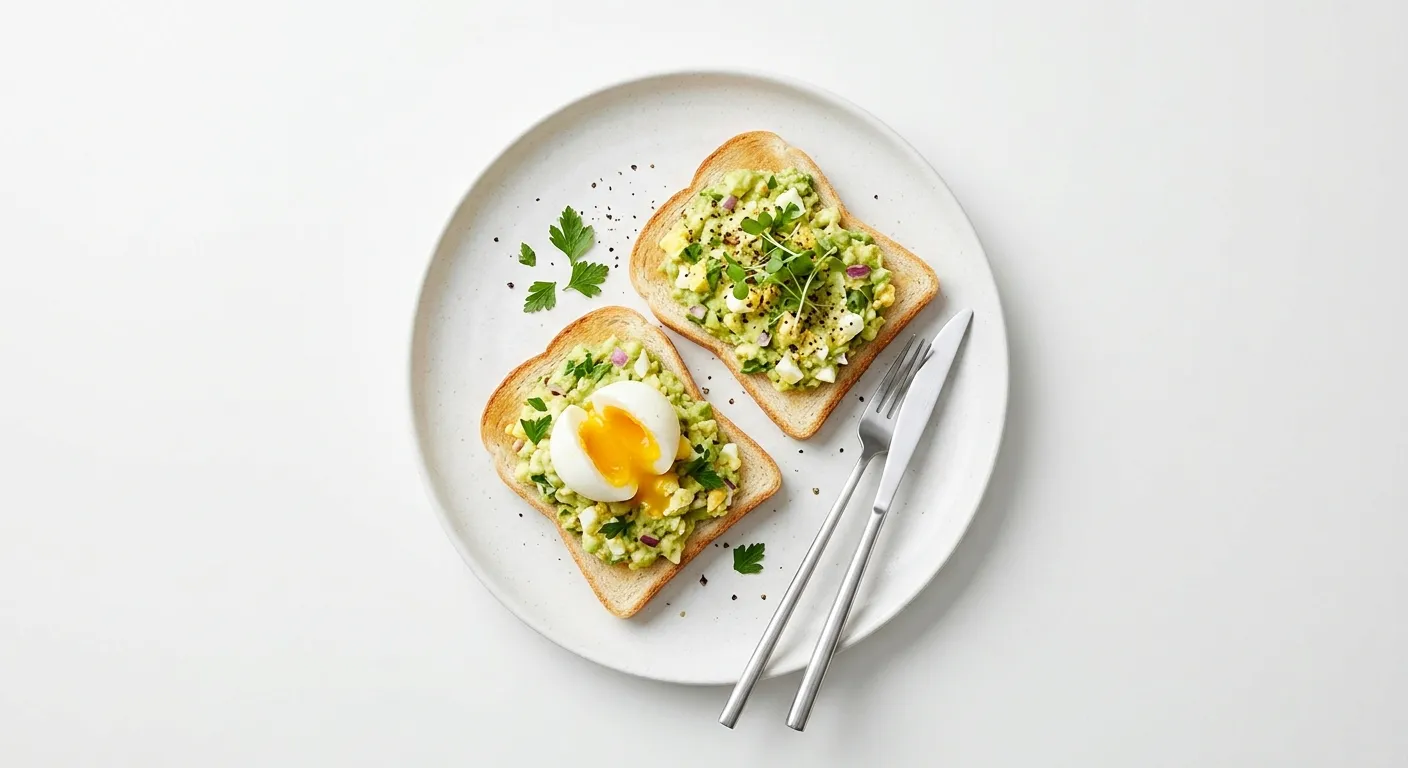Breakfast with White Bread and Avocado Egg Spread