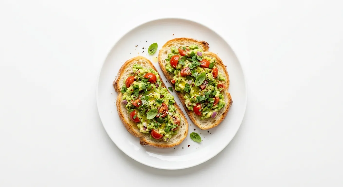 Breakfast with White Bread and Avocado Tomato Spread