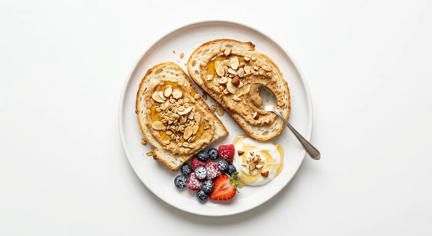 Breakfast with White Bread and Honey Almond Spread