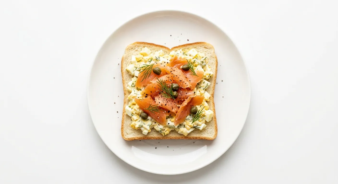 Breakfast with White Bread and Smoked Salmon Egg Spread
