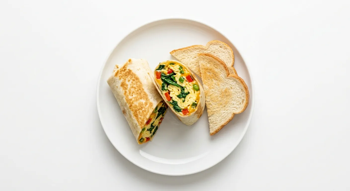Breakfast with White Bread and Spinach Egg Wrap