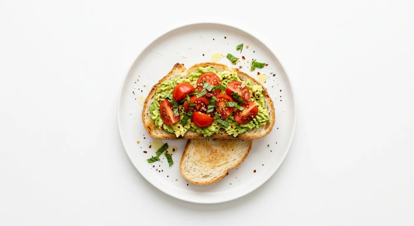 Breakfast with White Bread and Tomato Basil Avocado