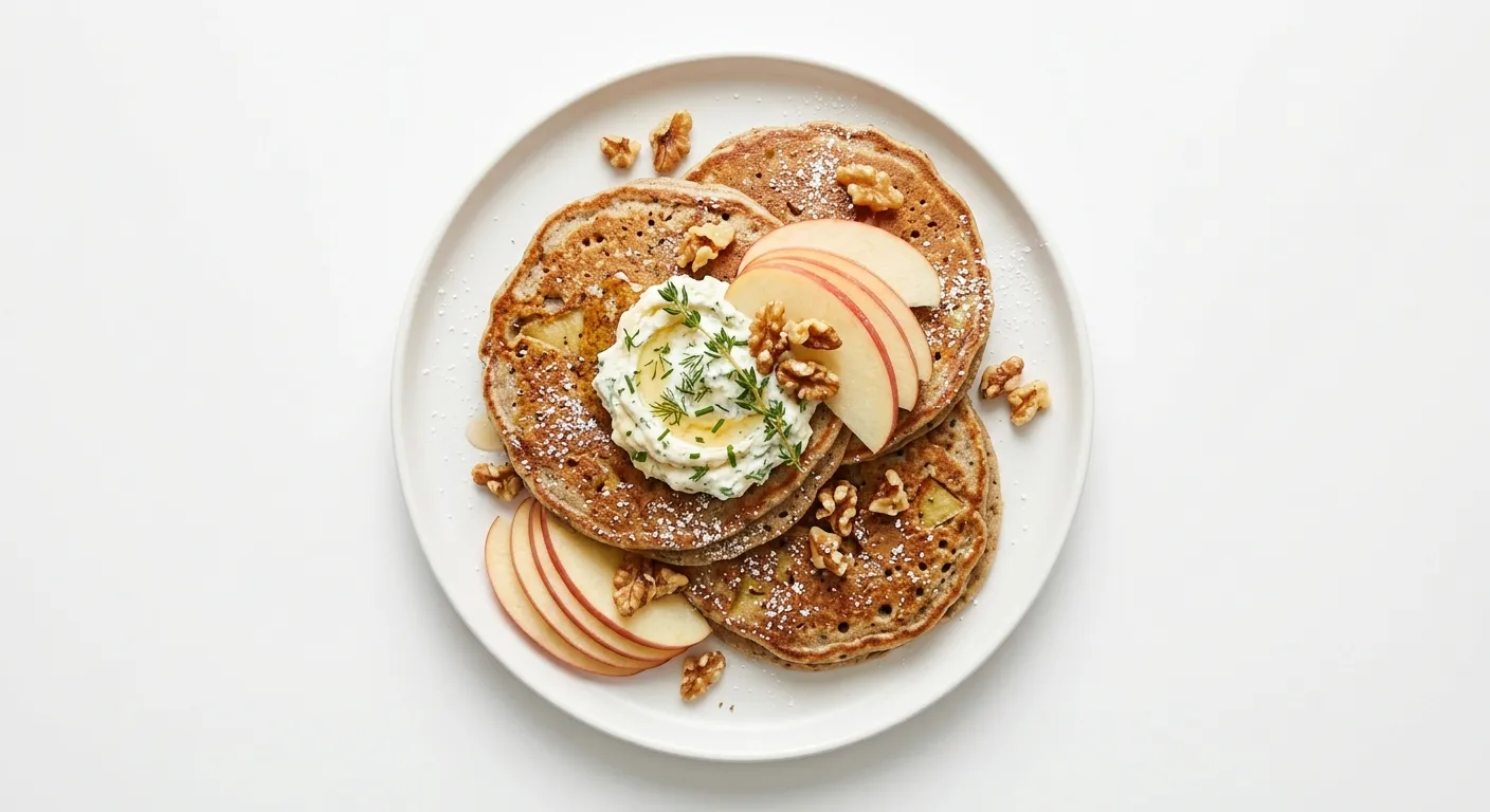 Buckwheat Apple Pancakes with Herb-Infused Ricotta