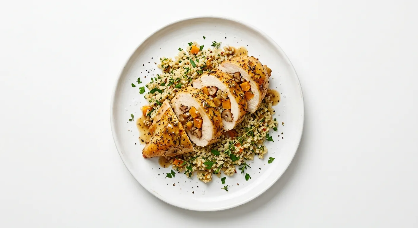 Chestnut and Butternut Squash Stuffed Chicken Breast with Herb Quinoa
