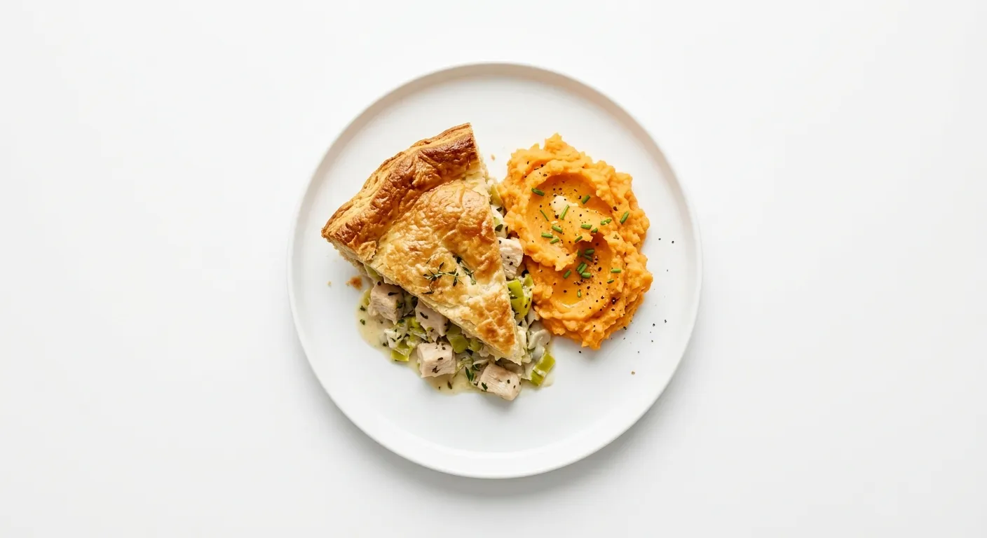 Autumn Chicken and Leek Pie with Sweet Potato Mash