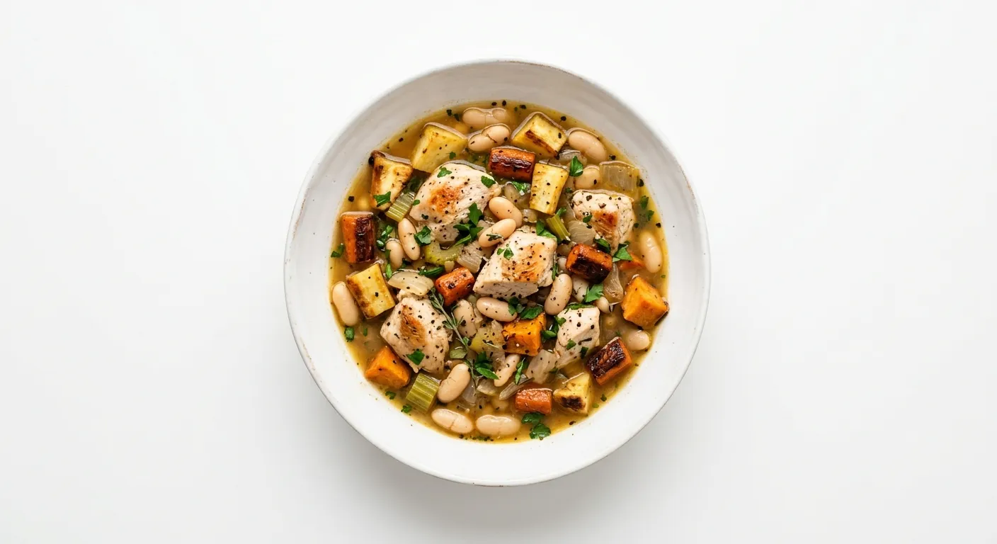 Chicken and White Bean Stew with Roasted Root Vegetables