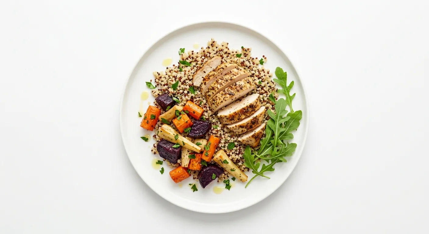 Chicken with Roasted Root Vegetables and Quinoa