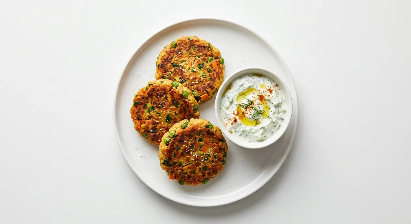 Chickpea and Veggie Patties with Yogurt Dip