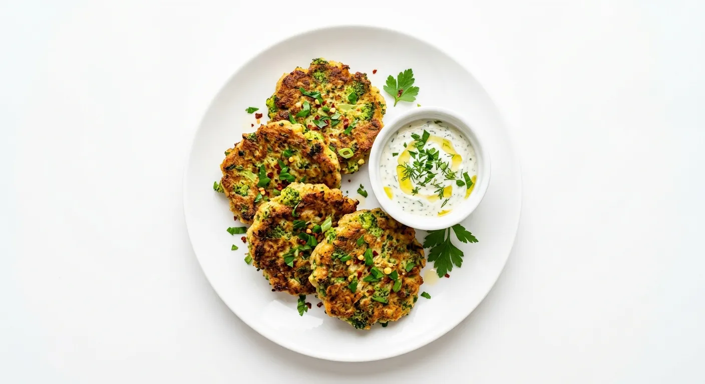 Chickpea Flour Broccoli Fritters with Spicy Sauce