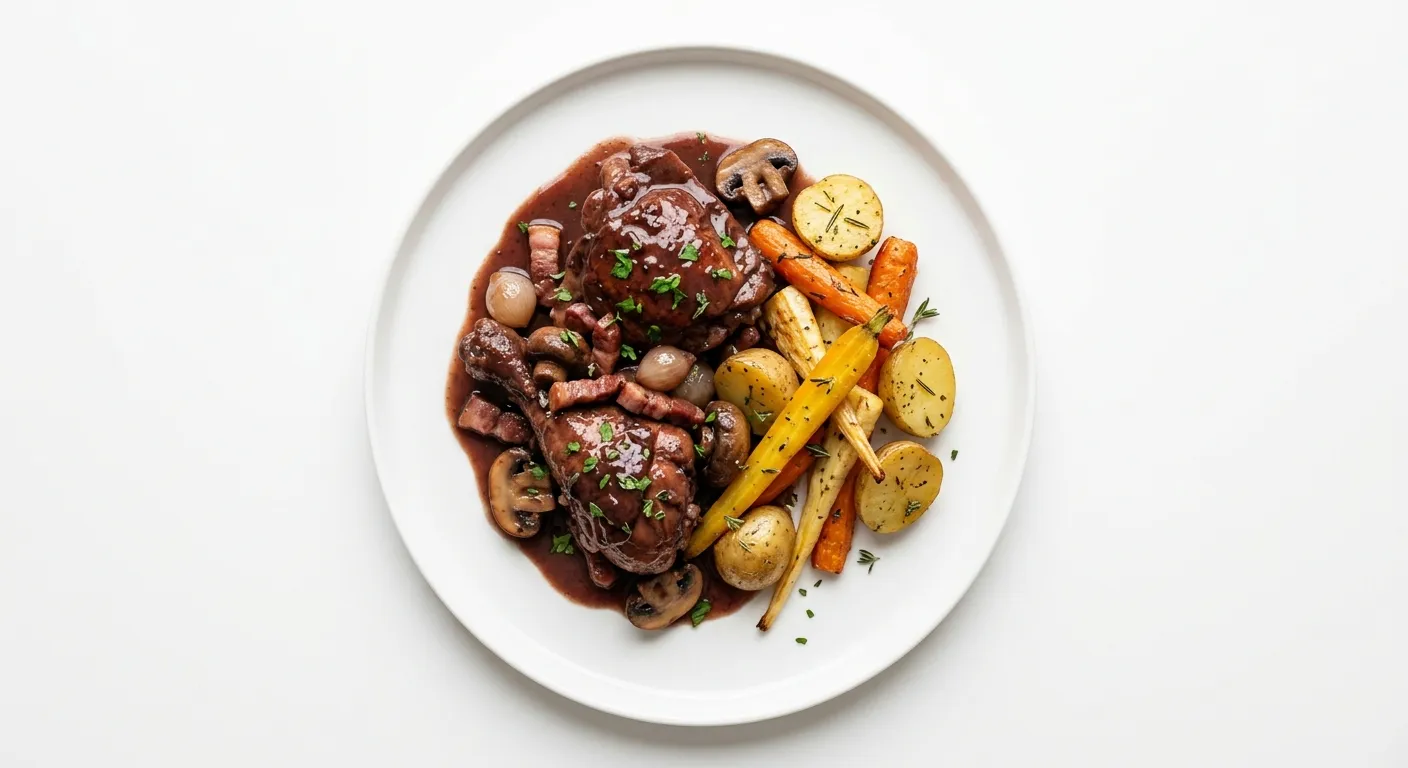 Coq au Vin with Seasonal Root Vegetables