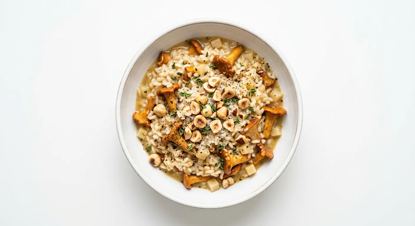 Creamy Chanterelle and Celery Root Risotto with Toasted Hazelnuts