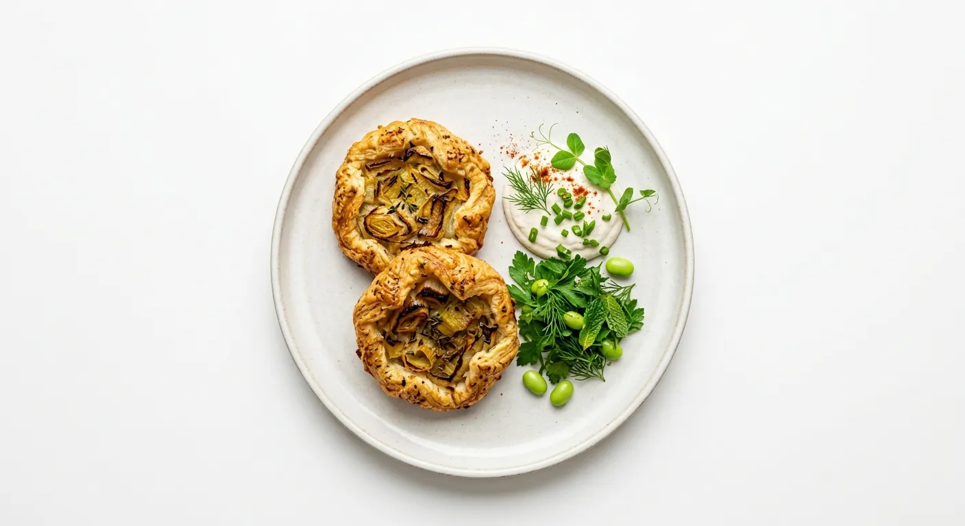 Crispy Leek Galettes with Vegan Garnish